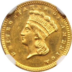 image for: 1874 G$1 NGC UNC Details (Rev Scratched)