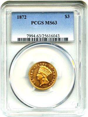 image for: 1872 $3 PCGS MS63