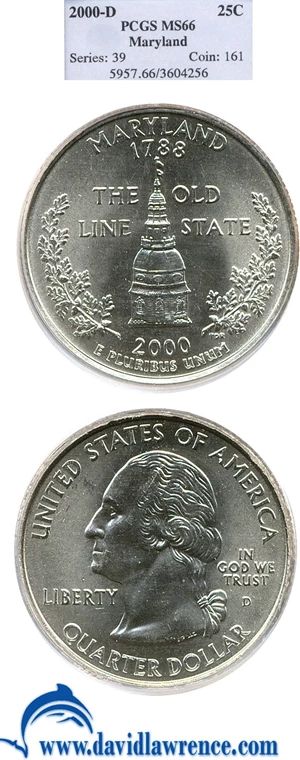 image for: 2000-D 25c Maryland PCGS MS66