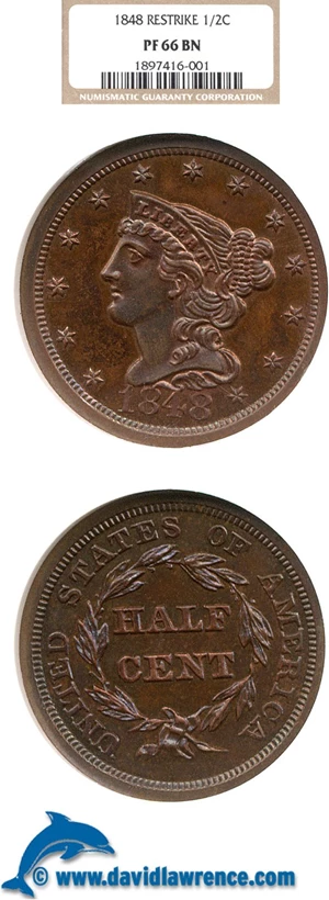 image for: 1848 1/2c Restrike NGC Proof 66 BN