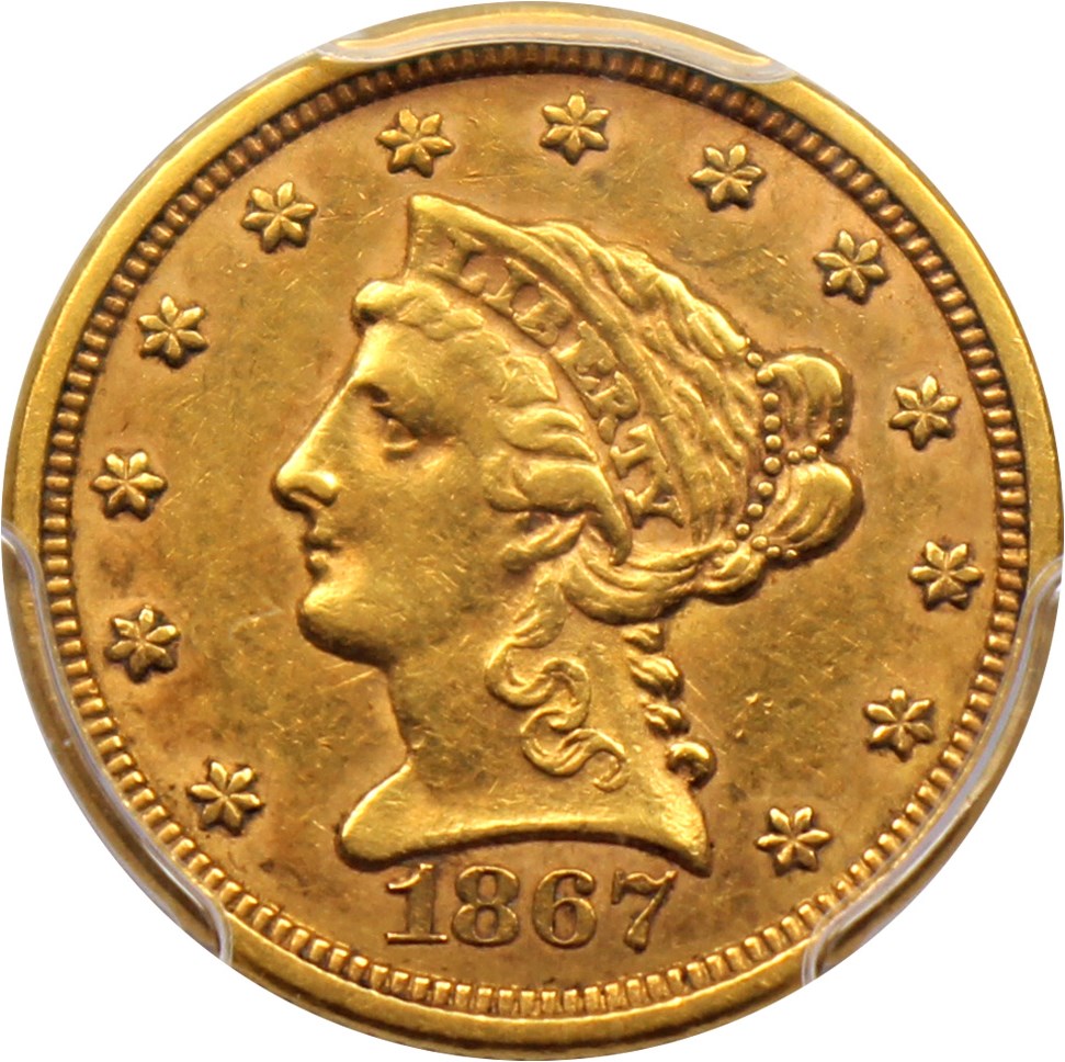 image for: 1867-S $2 1/2 PCGS/CAC AU53