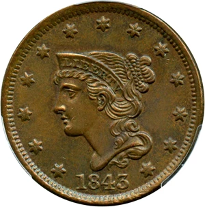 image for: 1843 1c PCGS/CAC AU58 (Petite Head, Small Letters)