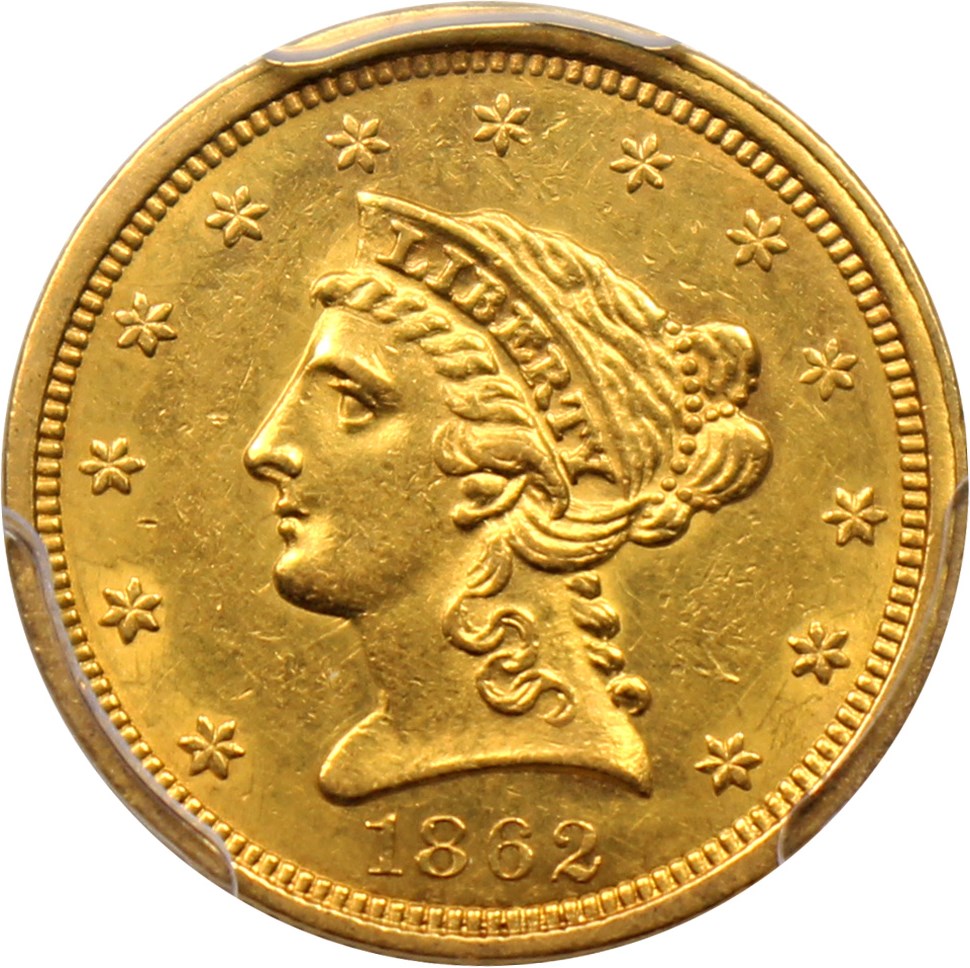 image for: 1862 $2 1/2 PCGS/CAC AU58