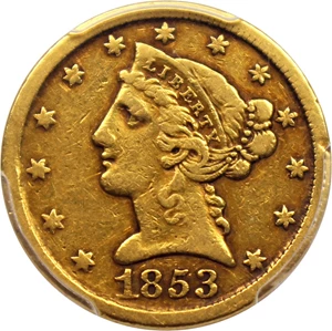 image for: 1853-D $5 PCGS VF30 (Large D)