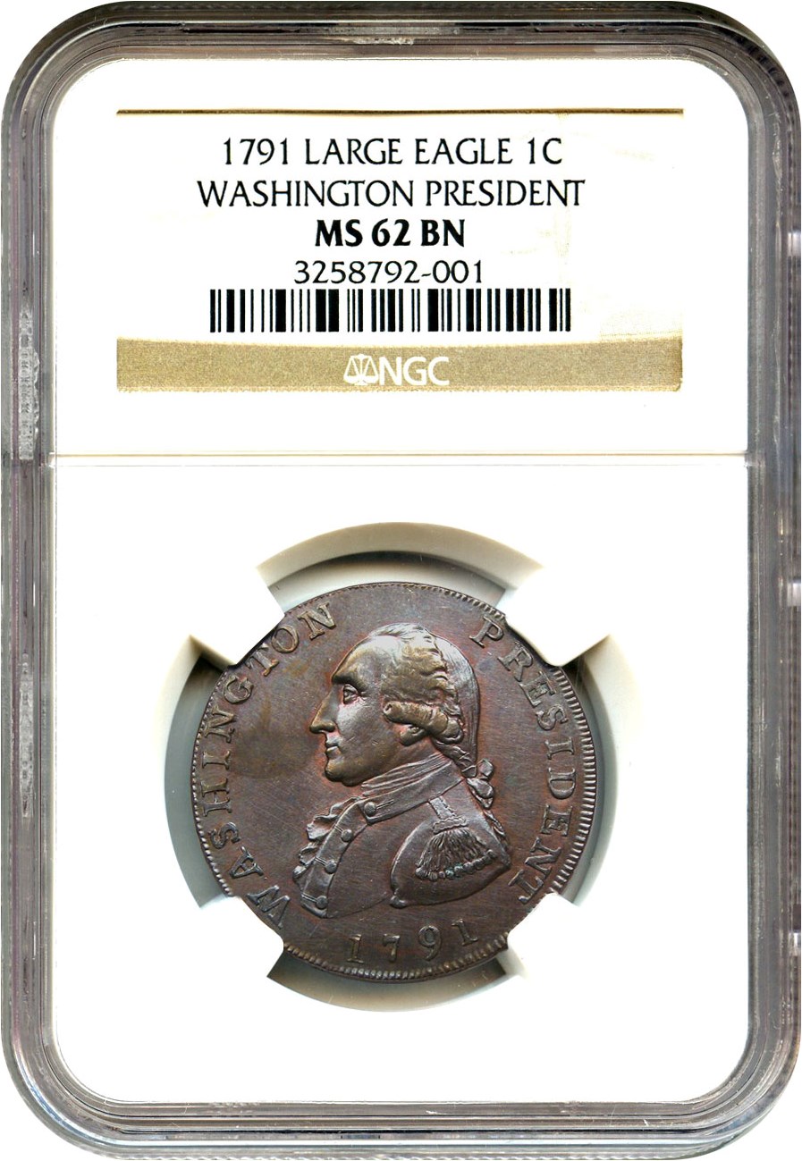 image for: 1791 Washington 1c NGC MS62 BN (Large Eagle)