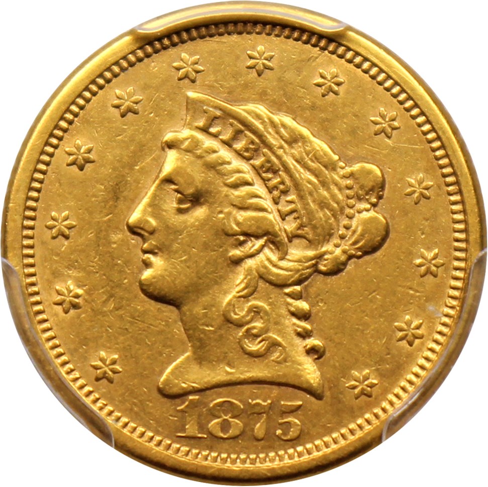 image for: 1875-S $2 1/2 PCGS AU50