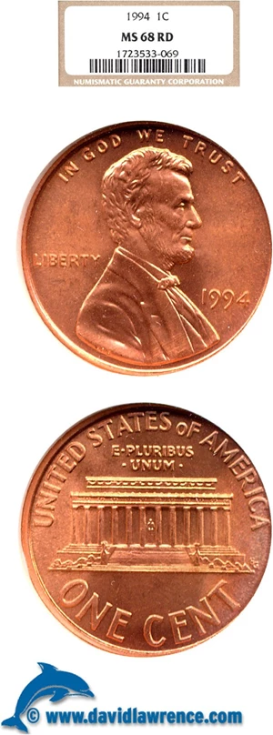image for: 1994 1c NGC MS68 RD
