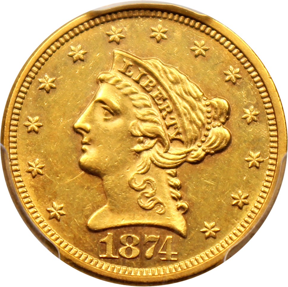 image for: 1874 $2 1/2 PCGS MS61