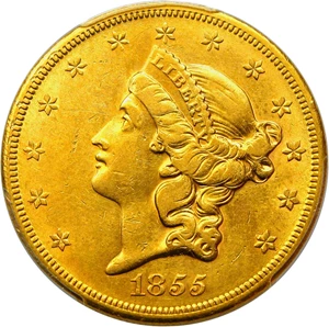 image for: 1855-S $20 PCGS AU53