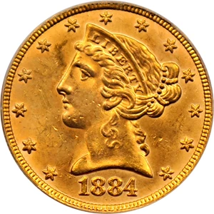 image for: 1884 $5 PCGS MS62