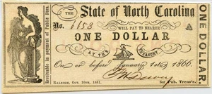 image for: North Carolina, Raleigh $1 Oct. 16th, 1861 PMG MS63 EPQ (NCCR38)