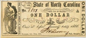 image for: North Carolina, Raleigh $1 Oct. 16th, 1861 PMG MS63 EPQ (NCCR38)