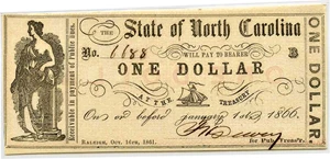 image for: North Carolina, Raleigh $1 Oct. 16th, 1861 PMG MS63 EPQ (NCCR38-1)