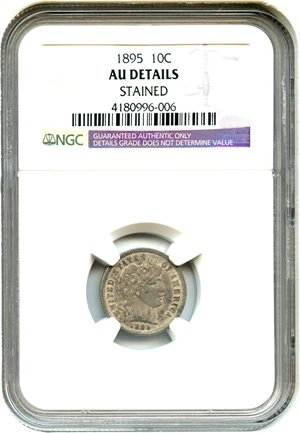 image for: 1895 10c NGC AU Details (Stained)