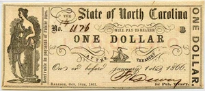 image for: North Carolina, Raleigh $1 Oct. 16th, 1861 PMG MS64 EPQ (NCCR38-1)
