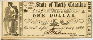 image for: North Carolina, Raleigh $1 Oct. 16th, 1861 PMG MS63 (NCCR38)
