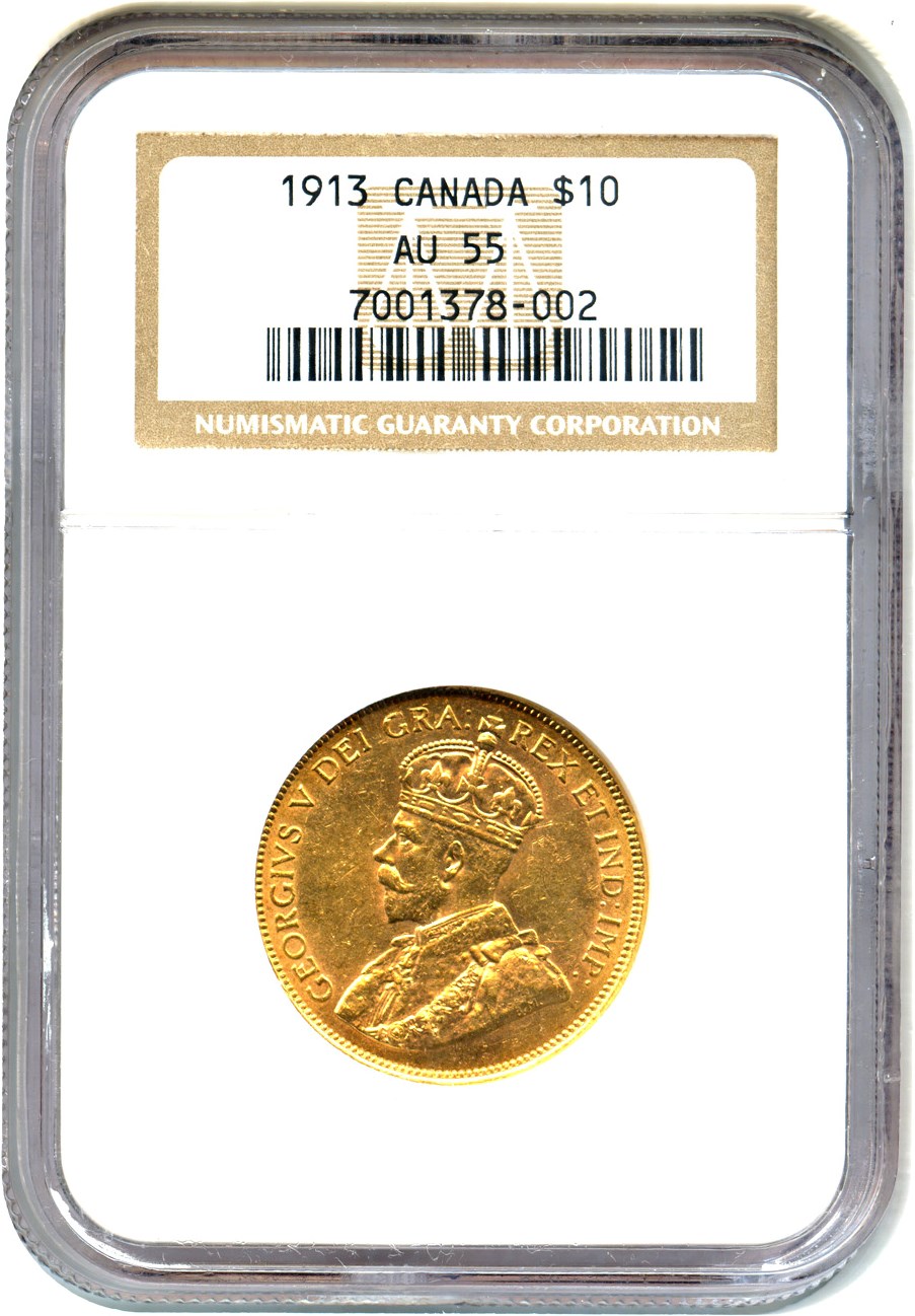 image for: Canada: 1913 $10 NGC AU55 (KM-27)
