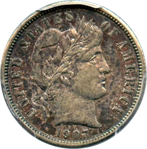 image for: 1907-D 10c PCGS AU55