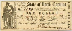 image for: North Carolina, Raleigh $1 Oct. 16th, 1861 PMG MS64 EPQ (NCCR38-1)