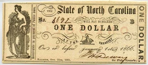 image for: North Carolina, Raleigh $1 Oct. 16th, 1861 PMG MS63 EPQ (NCCR38-1)