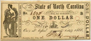 image for: North Carolina, Raleigh $1 Oct. 16th, 1861 PMG MS64 EPQ (NCCR38-1)
