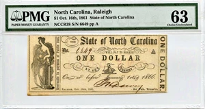 image for: North Carolina, Raleigh $1 Oct. 16th, 1861 PMG MS63 (NCCR38)