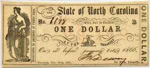 image for: North Carolina, Raleigh $1 Oct. 16th, 1861 PMG MS63 EPQ (NCCR38-1)