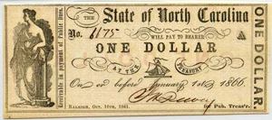 image for: North Carolina, Raleigh $1 Oct. 16th, 1861 PMG MS63 EPQ (NCCR38)