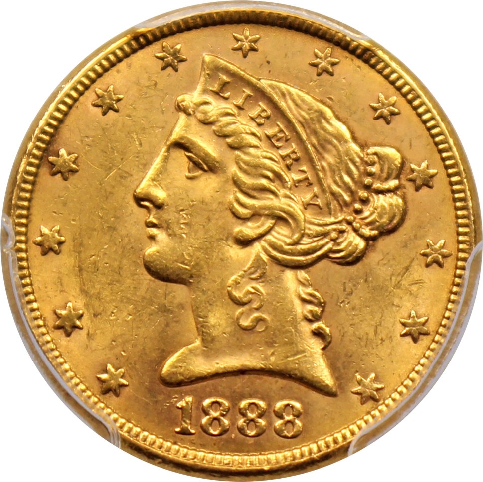 image for: 1888-S $5 PCGS/CAC MS62