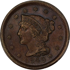 image for: 1849 1c PCGS/CAC MS65 BN