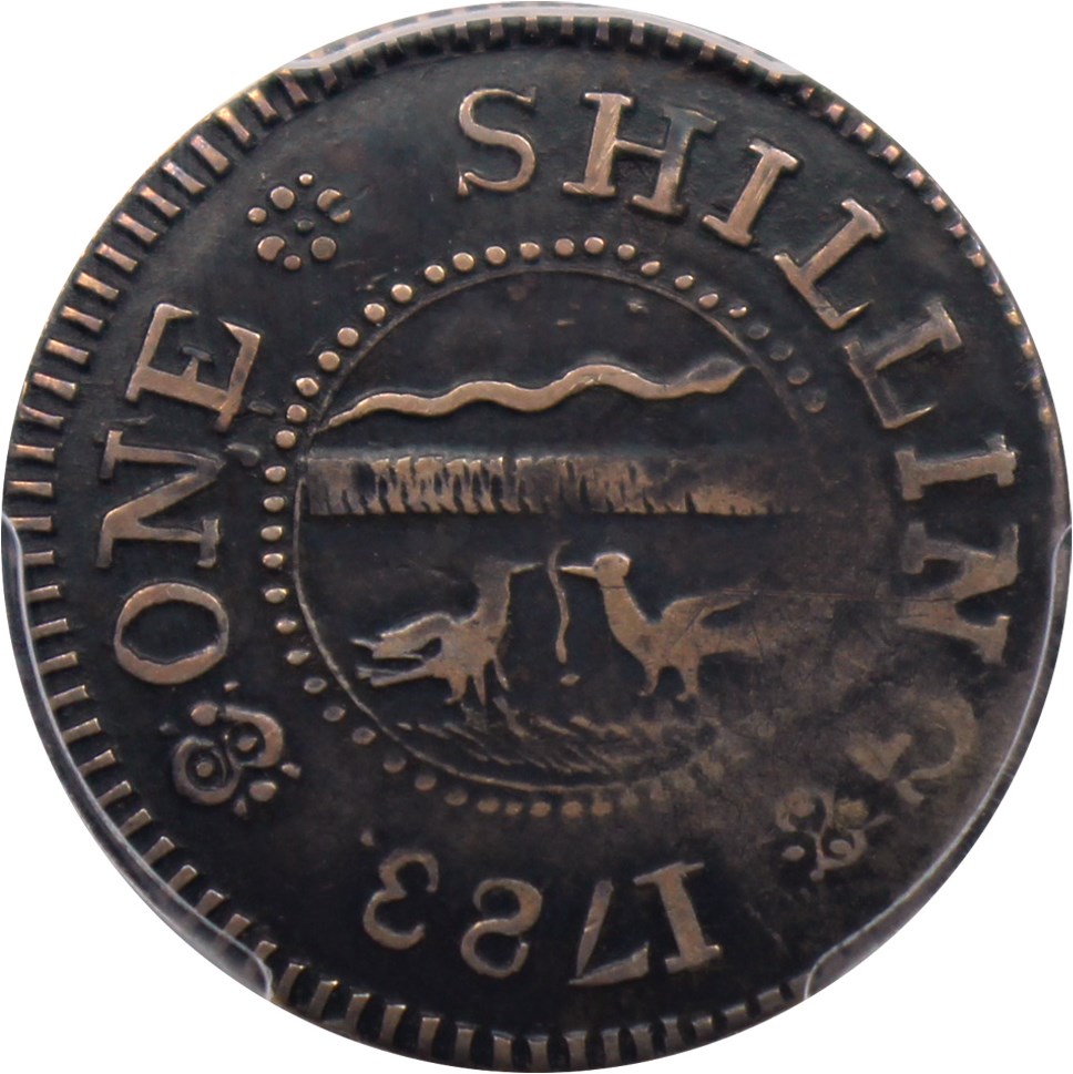 image for: 1783 Chalmers Shilling PCGS VF35 (Long Worm)