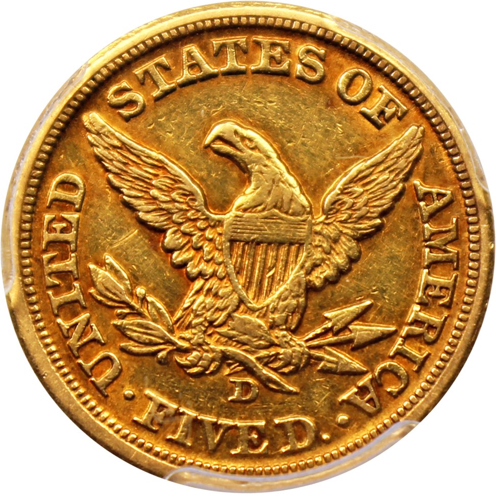 image for: 1860-D $5 PCGS AU53