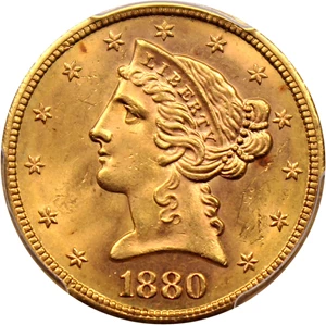image for: 1880-S $5 PCGS MS64+