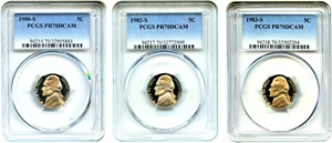 image for: 1980-S, 1982-S, 1983-S 5c PCGS Proof 70 DCAM (3 Coin Set)