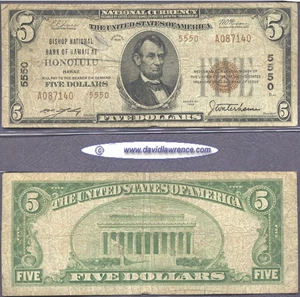 image for: Fr.1800-2 1929 $5 Type 2 Raw VG10 #5550 Honolulu, HI