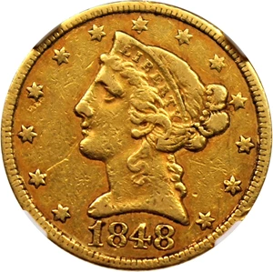 image for: 1848-C $5 NGC XF40