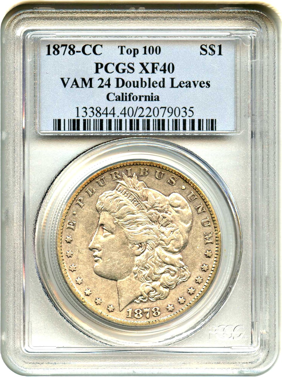 image for: 1878-CC $1 PCGS XF40 (VAM-24, Doubled Leaves)