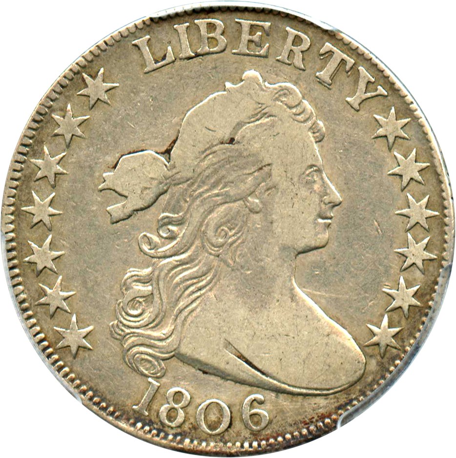 image for: 1806 50c PCGS F15 (Knob 6, Small Stars, O-105a)