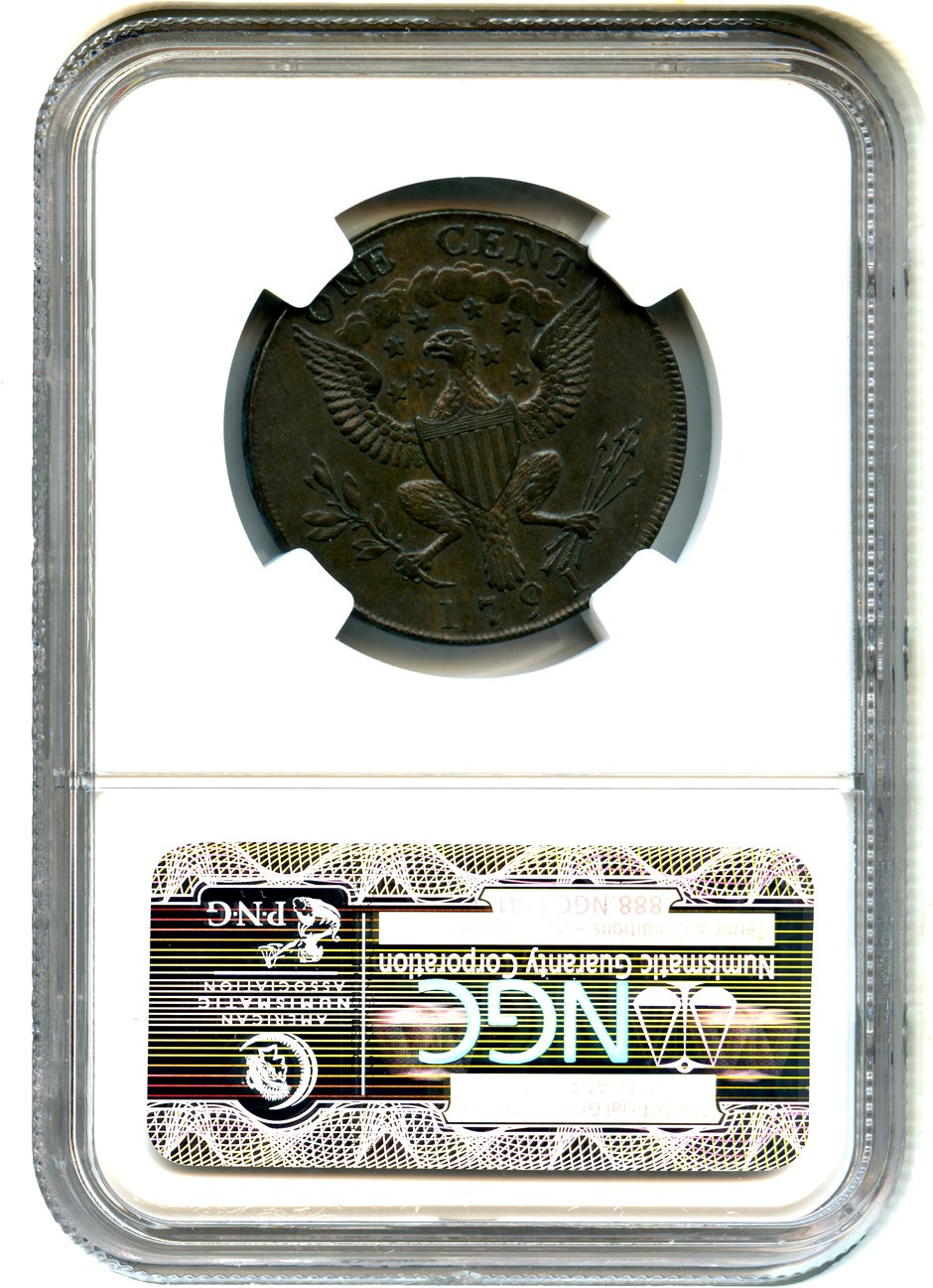 image for: 1791 Washington Cent NGC/CAC AU58 BN (Small Eagle)