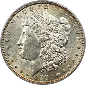 image for: 1880-O $1 PCGS AU55 (VAM-6, 8/7 Ear)