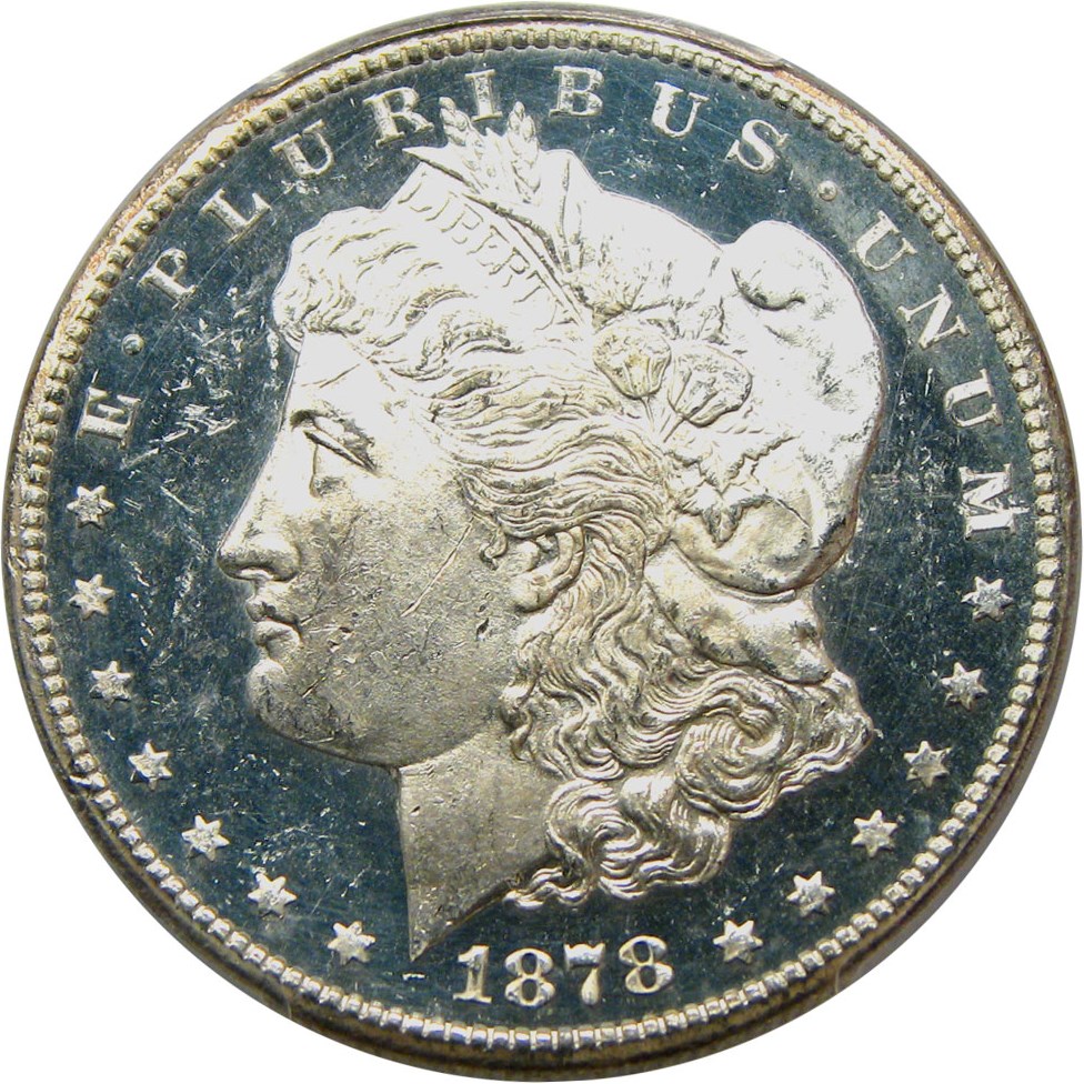 image for: 1878-CC $1 PCGS MS63 DMPL (VAM-11, Lines in Wing)