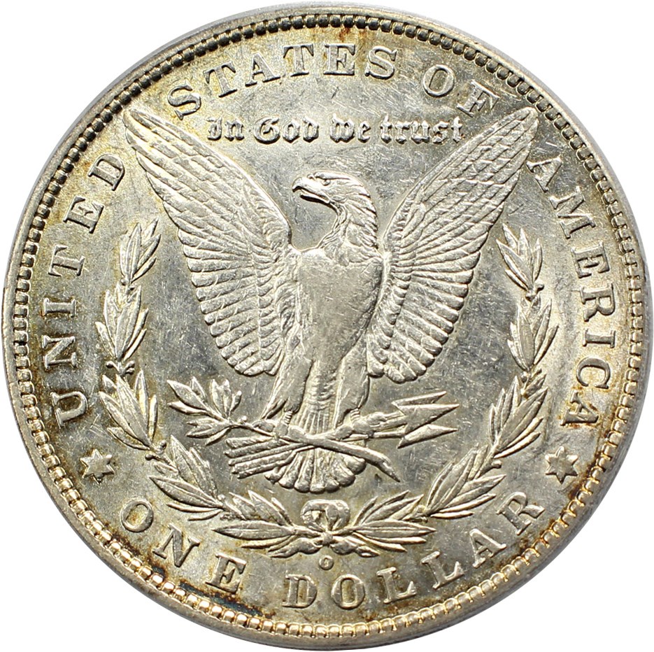 image for: 1880-O $1 PCGS AU50 (VAM-49, 8/7 Ear Hangnail)