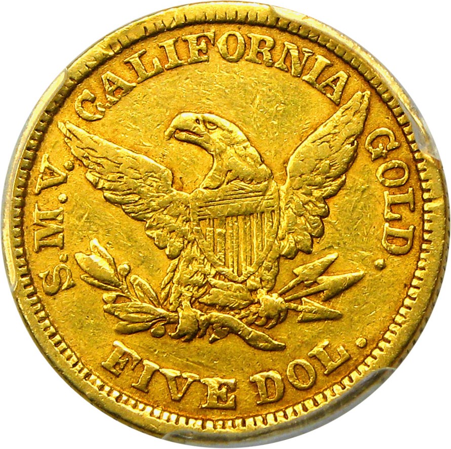 image for: Moffat 1849 $5 PCGS XF45