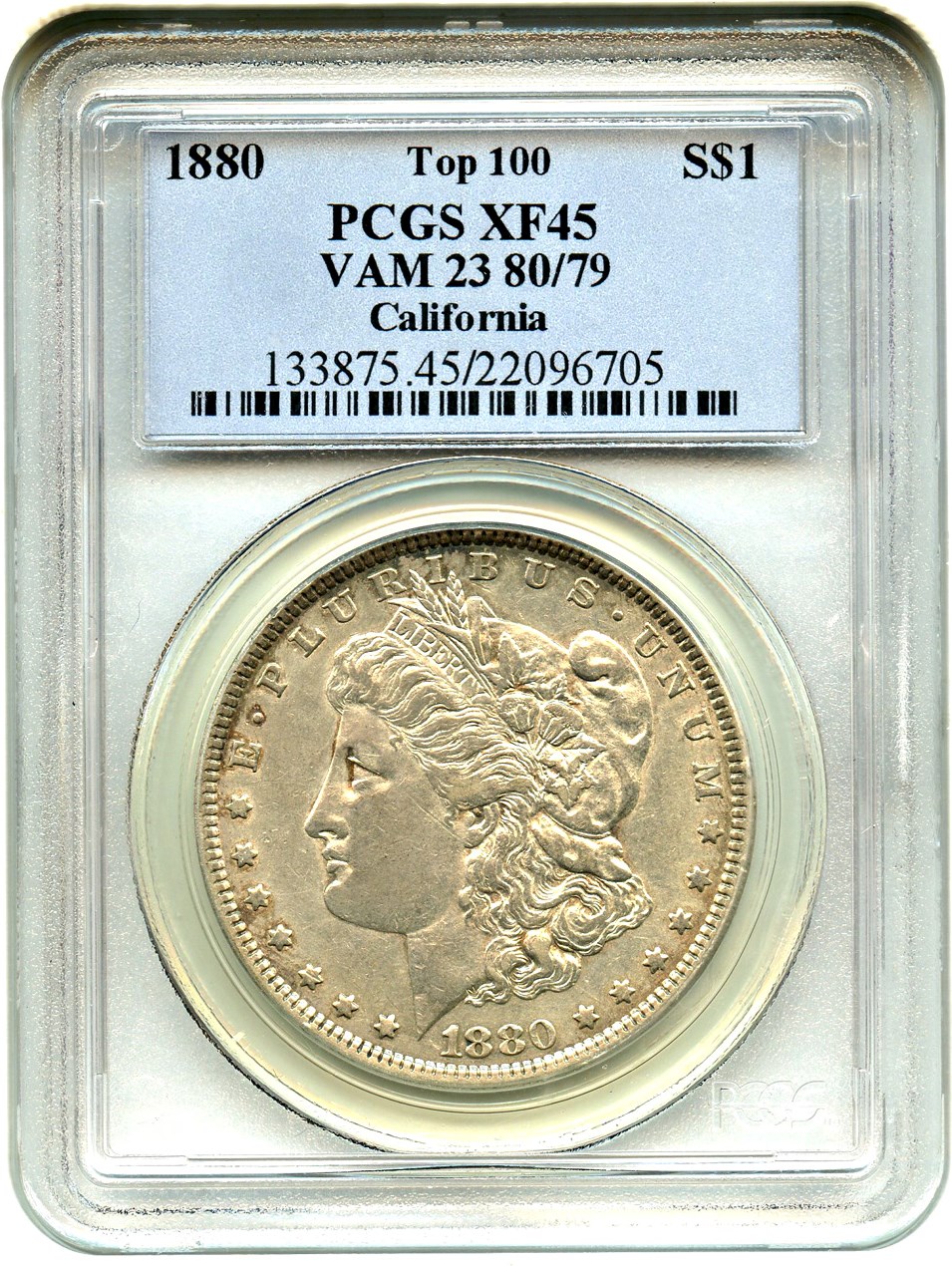 image for: 1880 $1 PCGS XF45 (VAM-23, 80/79)