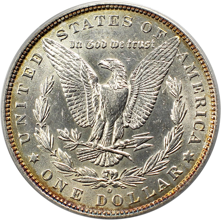 image for: 1880-O $1 PCGS AU55 (VAM-6, 8/7 Ear)