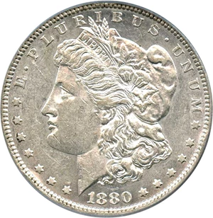 image for: 1880-O $1 PCGS AU55 (VAM-43, Doubled Ear)