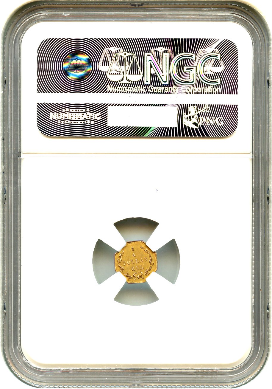 image for: 1872 Cal. Gold 25c NGC MS62 (BG-722 W H)