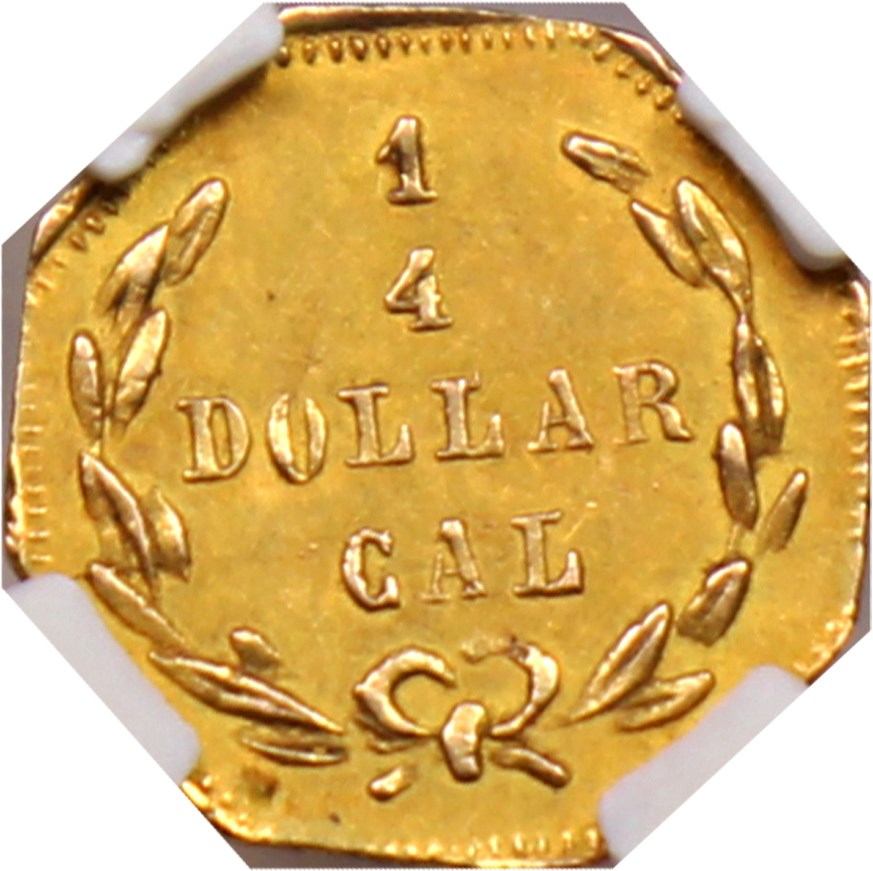 image for: 1872 Cal. Gold 25c NGC MS62 (BG-722 W H)
