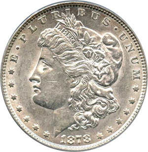 image for: 1878 7TF $1 PCGS AU55 (Reverse of 1878, VAM-115, Trpl Blos)
