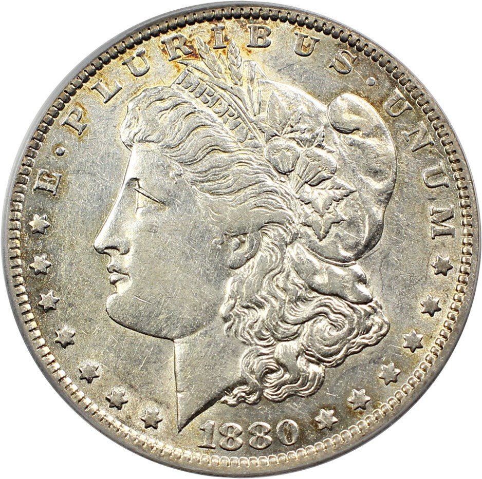 image for: 1880-O $1 PCGS AU50 (VAM-49, 8/7 Ear Hangnail)